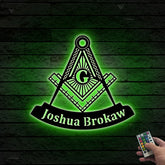 Custom Masonic Square And Compass Metal Wall Art Led Lights, Personalized Masonic Metal Name Sign, Freemason Freemasonry Masonic Monogram Metal Sign